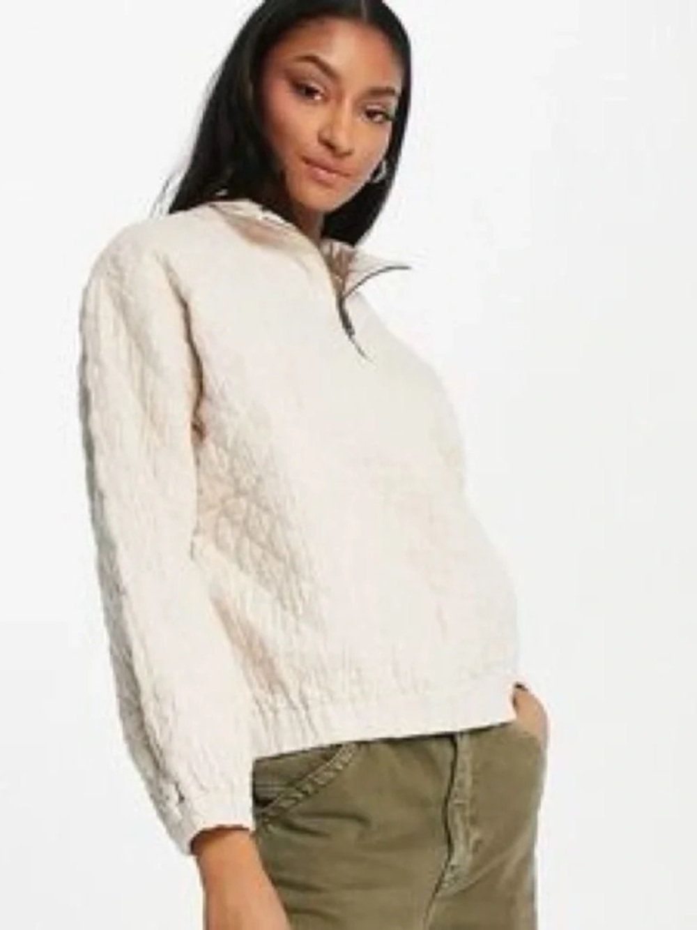Madewell Dust Diamond Quilted Oatmeal Half Zip Pullover Jacket Sz Large